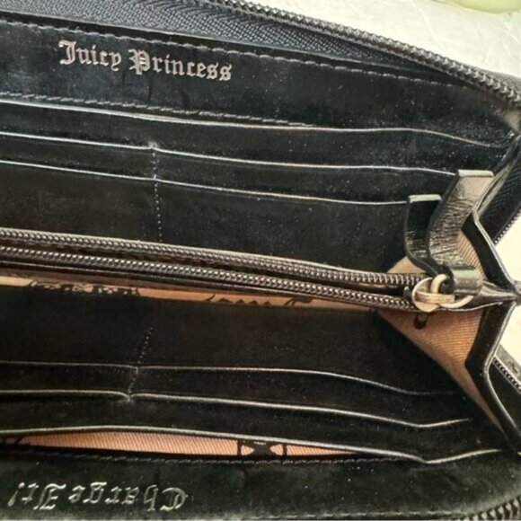 Juicy Couture Y2K Velour Leather Zippy Zip Around Wallet Embroidered Logo Clutch - Picture 5 of 16